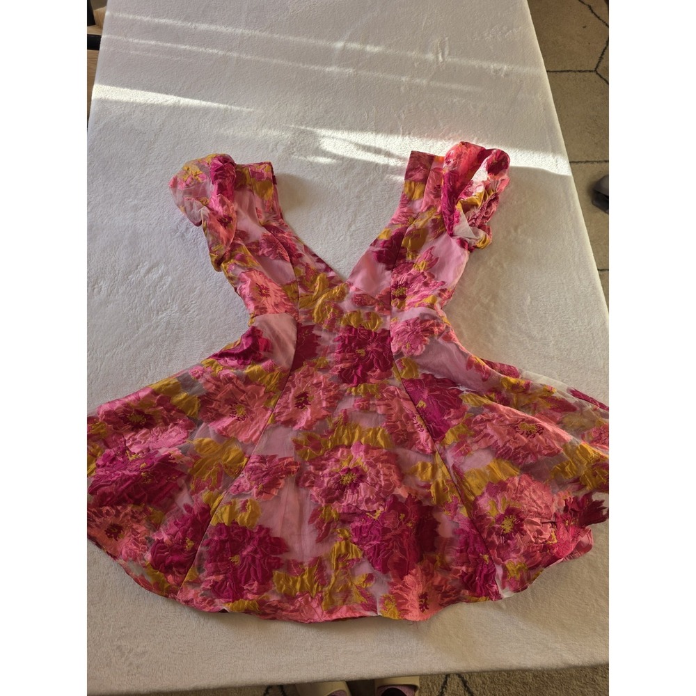 Barbie Core Coquette Showpo Floral Organza Fit Flare Plunge Mini Dress Pink US 4 - Picture 5 of 16